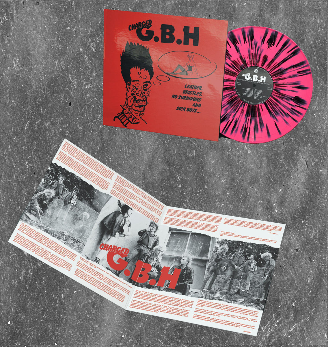 G.B.H - Leather, Bristles, No Survivors And Sick Boys... NEW LP (pink w/  black splatter vinyl)