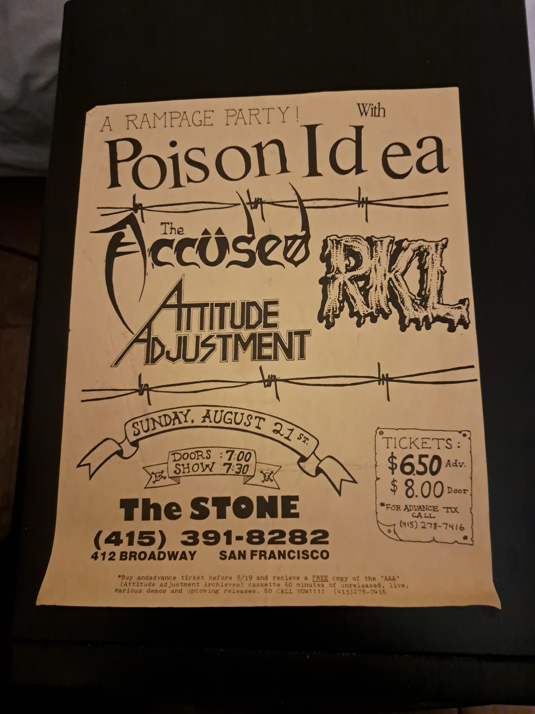 $20 PUNK FLYER  (8.5 x 11) POISON IDEA ACCUSED RKL