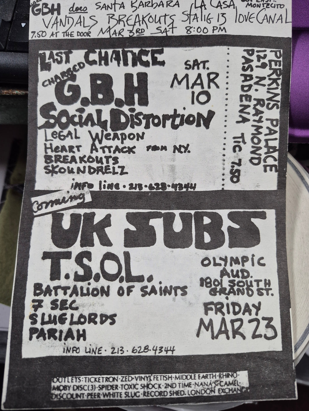 $10 PUNK FLYER - (5.5 x 8.5) GBH SOCIAL DISTORTION