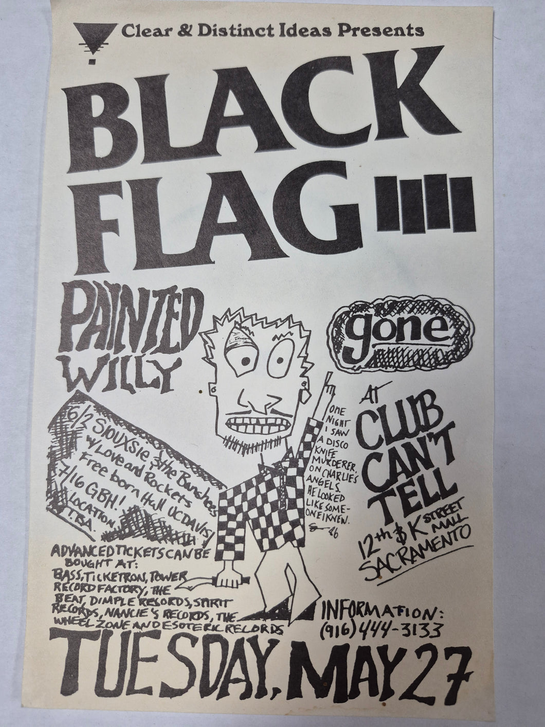 $30 PUNK FLYER - (5.5x8.5) Black Flag Painted Willy