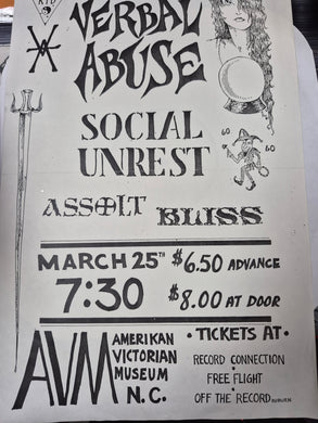 $20 PUNK FLYER  (11X17) Verbal Abuse Social Unrest