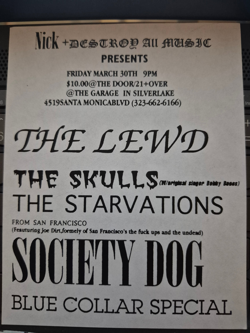 $10 PUNK FLYER - (4 x 5.5)  Lewd Skulls