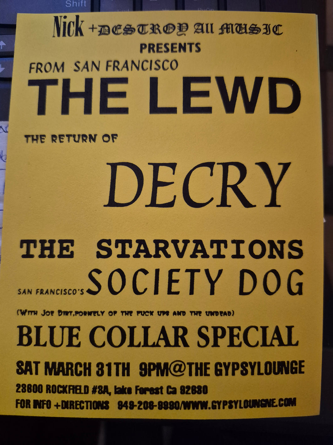$10 PUNK FLYER - (4 x 5.5)  Lewd Decry