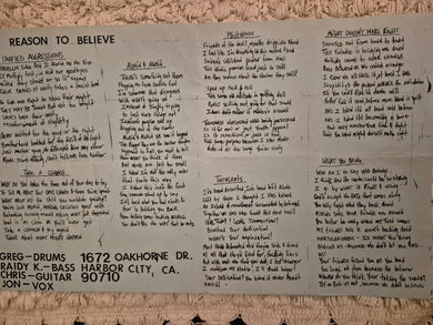 $5 PUNK FLYER - Reason To Believe Lyrics (14x11)