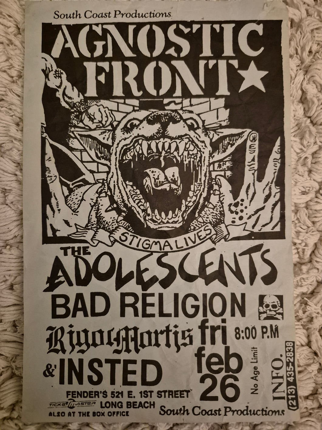 $10 PUNK FLYER - (5.5 x 8.5) Agnostic Front Adolescents Bad Religion