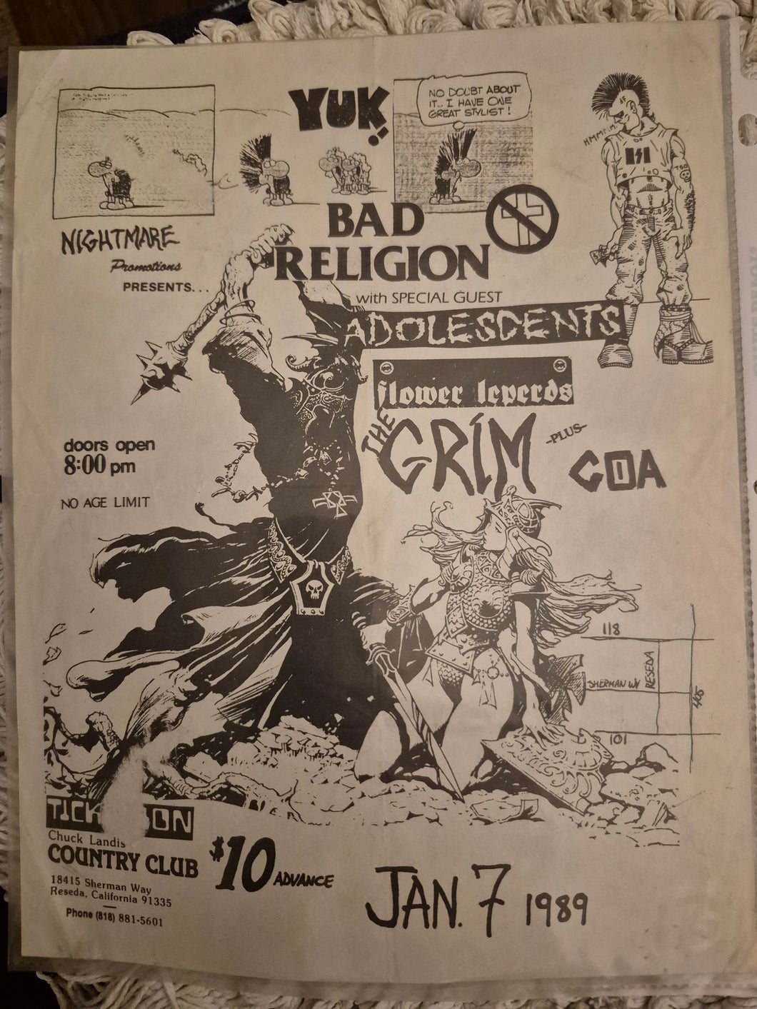 $15 PUNK FLYER - (11x8.5) Bad Religion Flower Leperds Grim