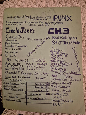 $15 PUNK FLYER - (11x8.5) Circle Jerks Circle One Suicidal Tendencies