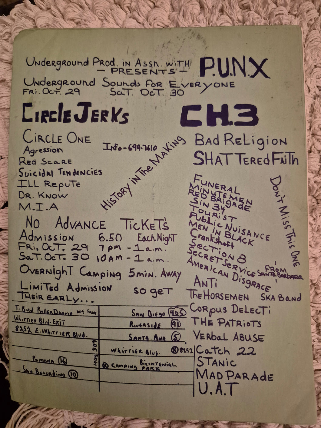 $15 PUNK FLYER - (11x8.5) Circle Jerks Circle One Suicidal Tendencies