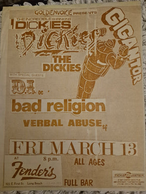 $20 PUNK FLYER  (8.5 x 11) Dickies Bad Religion Verbal Abuse