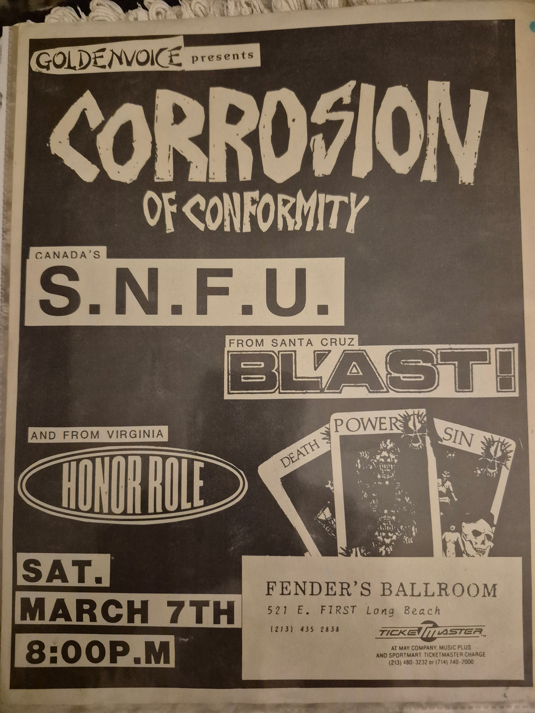 $20 PUNK FLYER  (8.5 x 11) Corrosion Of Conformity  SNFU Blast