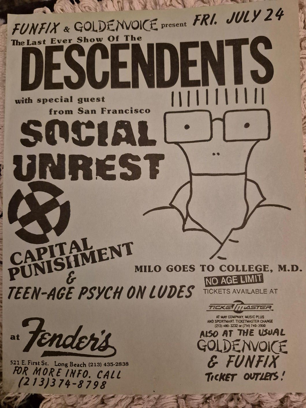 $20 PUNK FLYER  (8.5 x 11) Descendents Social Unrest