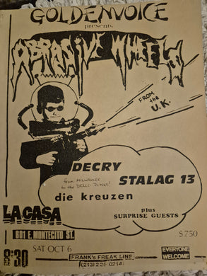 $20 PUNK FLYER  (8.5 x 11) Abrasive Wheels Stalag 13 Decry