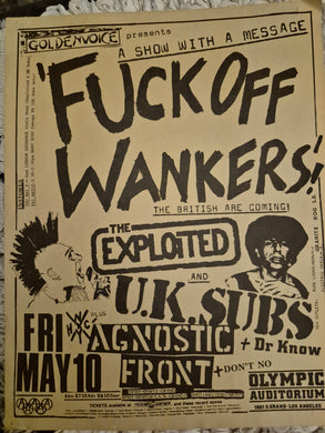 $20 PUNK FLYER  (8.5 x 11) Exploited Uk Subs Agnostic Front