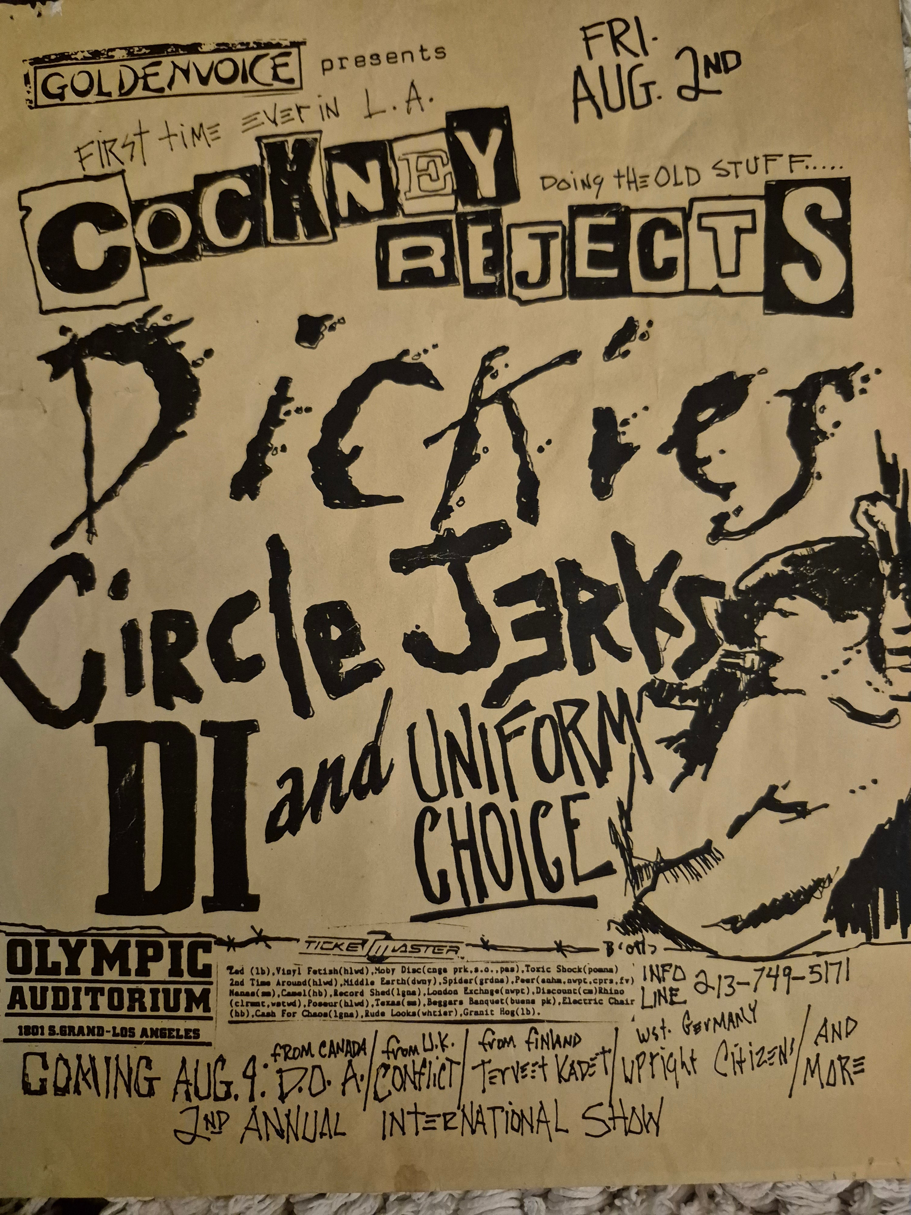 $20 PUNK FLYER (8.5 x 11) Cockney Rejects Dickies Circle Jerks