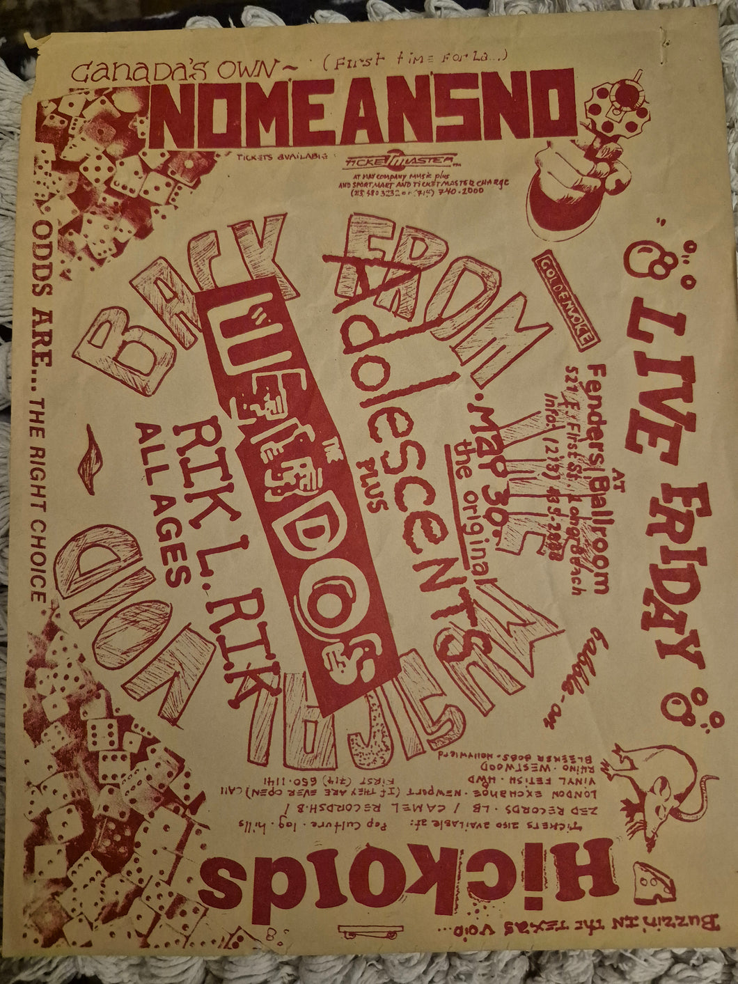 $20 PUNK FLYER  (8.5 x 11) Nomeansno Adolescents Weirdos