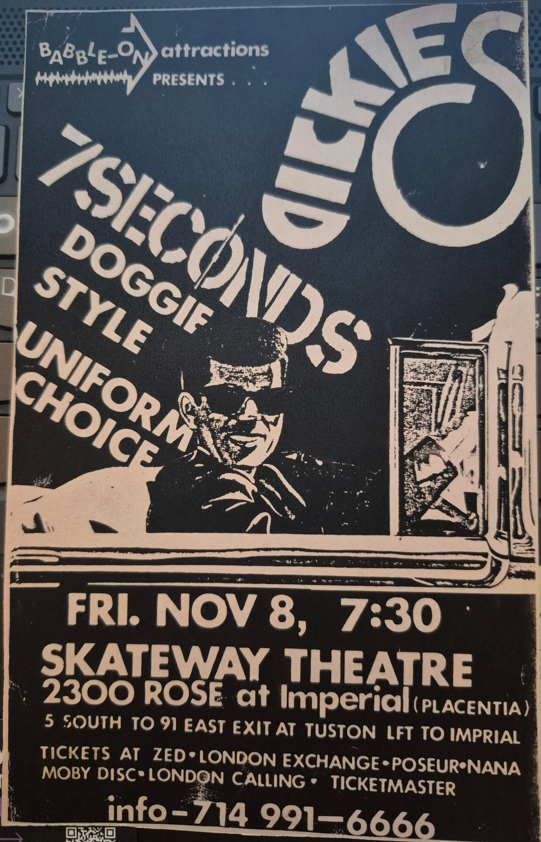 $20 PUNK FLYER  (8.5 x 4.5) Dickies 7 Seconds
