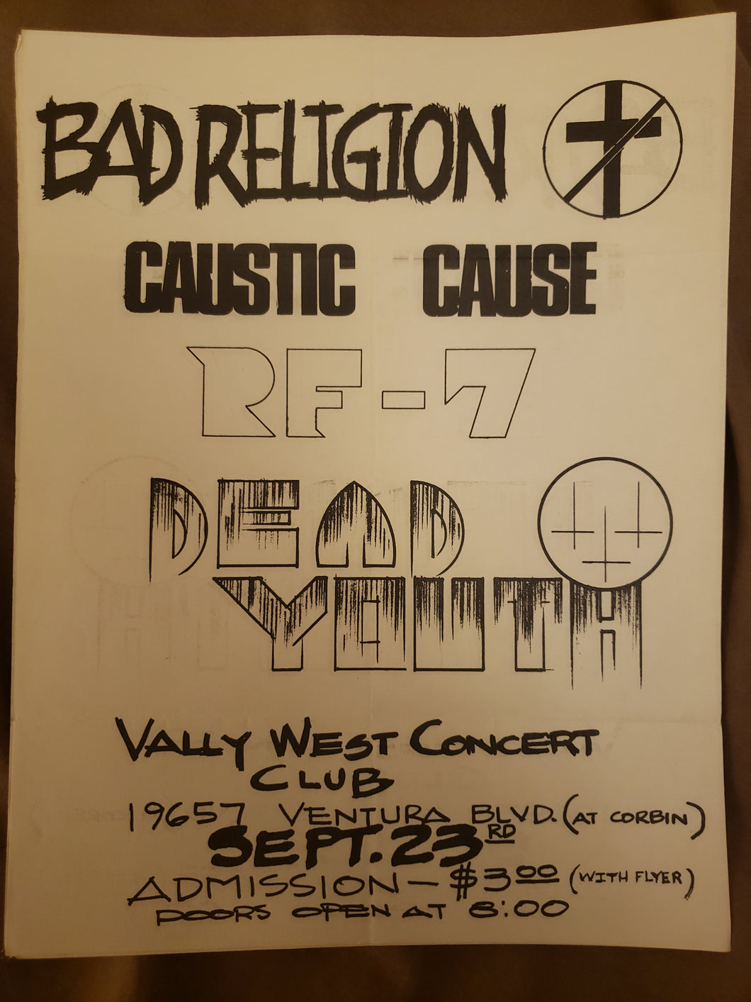 $15 PUNK FLYER - (8.5 x 11) BAD RELIGION RF7 DEAD YOUTH