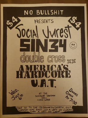 $15 PUNK FLYER - (8.5 x 11) SOCIAL UNREST SIN 34 DOUBLE CROSS