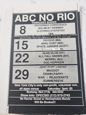 $5 PUNK FLYER - ABC No Rio (5.5x4)