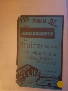 $5 PUNK FLYER - ADOLESCENTS STAINS GHERKIN RUKUS
