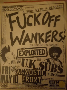 $20 PUNK FLYER - EXPLOITED UK SUBS AGNOSTIC FRONT DR KNOW