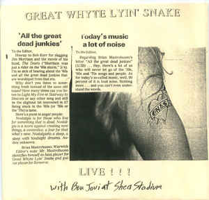 Great Whyte Lyin' Snake ‎- Live!!! With Bon Jovi At Shea Stadium USED 7